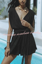 Glimpse of Happiness Linen Blend Draped Braids Belt Cover Up Mini Dress
