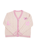 Contrast Trim Star Embroidery V Neck Cardigan