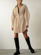 Fold Pleated Detail Shirt Mini Dress