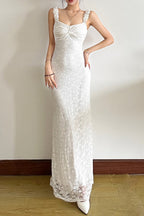 Lace Off Shoulder Ruffle Sleeve Sweetheart Neck Column Maxi Dress