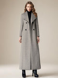 Woolen Coat For Women Turndown Collar Double-breasted Full Length Retro Wrap Coat Winter Outerwear 2026