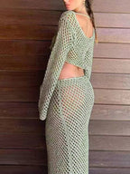 Cutout Cropped Long Sleeve Knit & Maxi Skirt Set