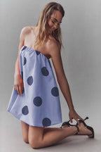 Polka Dot Strapless Bandeau Bubble Hem Fit and Flare Mini Dress