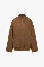Solid Stand Collar Button Coat