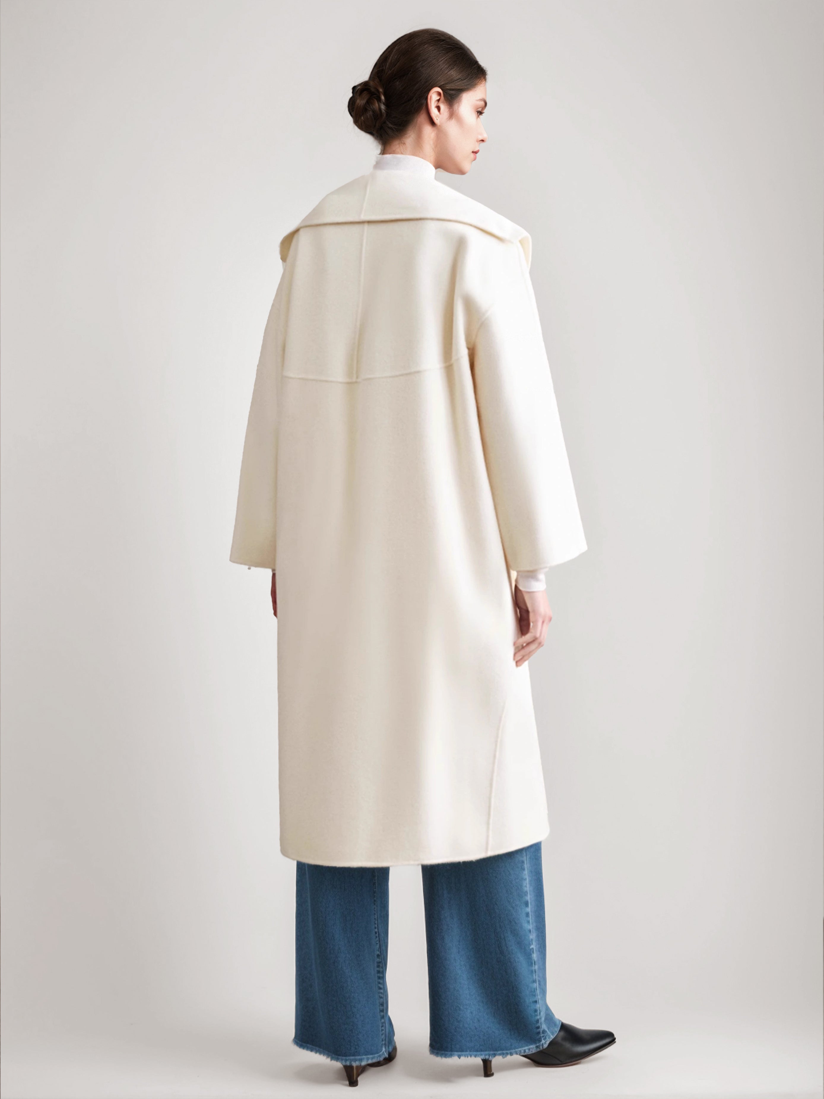 Wool Cashmere Blend Coat White Wide Lapel Double-Faced Belted Winter Outerwear For Women 2026