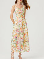 Floral Lace Sleeveless V-Neck Midi Dress