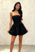 Strapless Princess Seam Gathered Skirt Fit and Flare Mini Dress