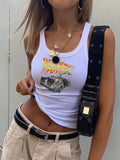 Basic Stretch Knit Car Printing Cami Top