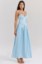 Lola Statement Strapless Cinch Waist Pleated Maxi Dress Blue [pre Order] Boutique Collection
