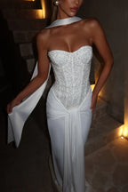 Sexy Strapless Ruched Zipper Slim Fit Formal Dress