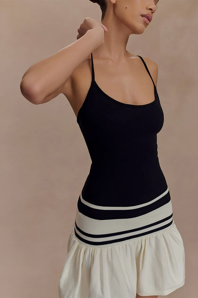 Colorblock Tank Top and Pleated Mini Skirt Two Piece Set