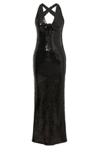 Sequin Deep V-Neck 3D Floral Applique Bodycon Maxi Gown