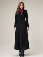 Women's Coat Warm Winter A-line Lapel Full Length Maxi Woolen Coat 2026