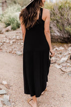 Halter Ring Detail Pocket Sharkbite Hem Jersey Maxi Dress