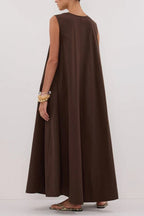 V-Neck Pleated Tank Loose Boho Dress
