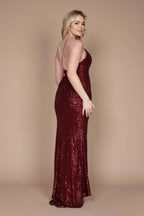 Long Formal Fitted Sequin Prom Dress