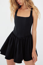 Velvet Square Neck Corset Seam Gathered Fit and Flare Mini Dress