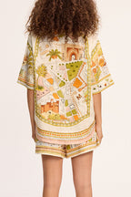Tropical Vegetation Print Loose Button Elastic Waist Shorts Set