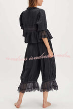 Pastoral Style Elastic Waist Lace Hem Bloomer Pants