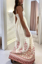 Wendy Elevated Paradise Flowers Linen Blend Unique Print Loose Maxi Dress with Straps and Pockets Statement Occasion Edit