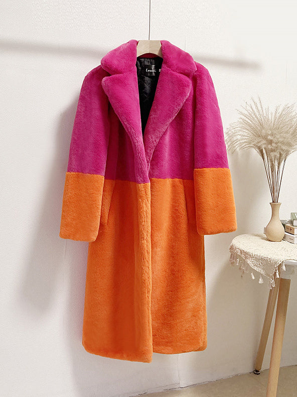 Faux Fur Coats For Women Two Tone Long Eco-friendly Fur Coat