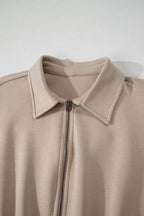 Solid Color Zip Front Short Sleeve Collared Jumpsuit