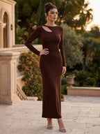 Cutout Side Ruched Maxi Party Dress With Gold Metal Accent For Women 2026