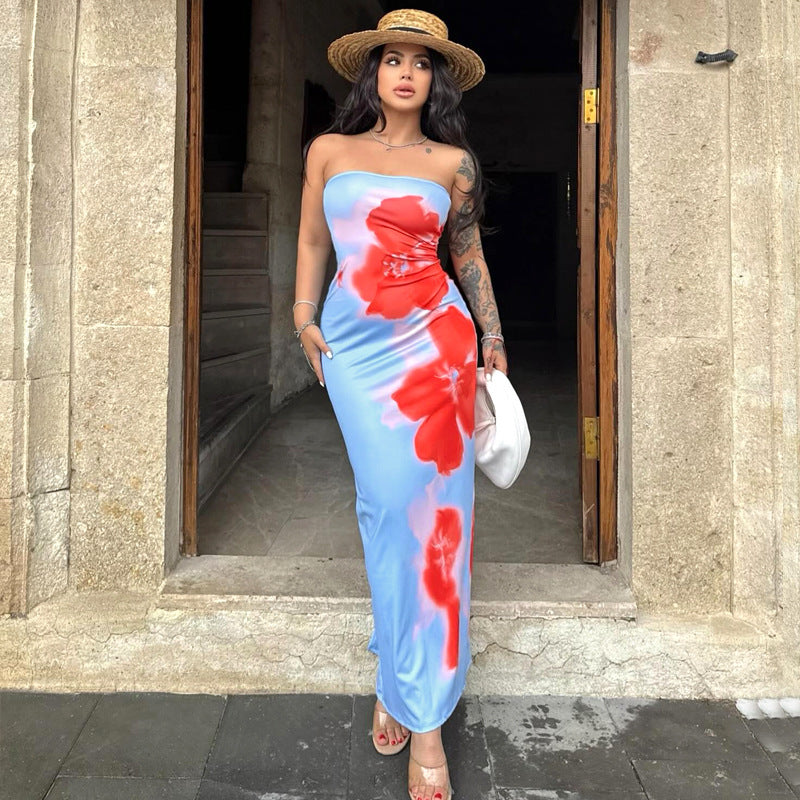 Gabriela Statement Long Dress with a Slit in a Contrasting Color Evening Wear Edit