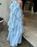 Chiffon Ruffle Halter Rosette Applique Tiered Maxi Dress