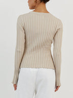 Solid Ribbed Crew Neck Long Sleeve Knit