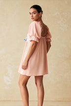 Square Neck Puff Sleeve Lace Panel Babydoll Mini Dress