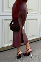 Angora Red Split Bodycon Skirt