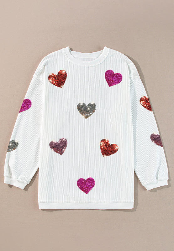 Blue Zone Planet | Valentine__ Day Sequin Heart Round Neck Long Sleeve Sweatshirt