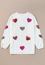 Blue Zone Planet | Valentine__ Day Sequin Heart Round Neck Long Sleeve Sweatshirt