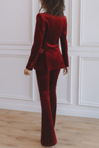 Delicate Daze Velvet High Rise Elastic Waist Flare Pants
