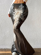 Cross-Wing Print Fishtail Midi Skirt