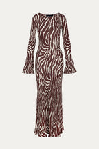 Floral Print Scoop Neck Bell Sleeve Bias Cut Maxi Dress
