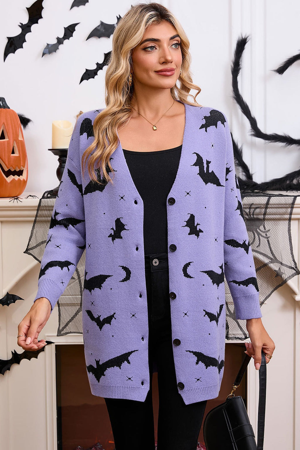 Halloween Bat Jacquard Knit Sweater