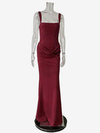 Square Neck Bodycon Lace Up Back Ruched Mermaid Maxi Party Dress For Women 2026