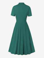 Vintage 1950s Swing Dress for Women - A Line Double Breasted Lapel Collar Rockabilly Midi Tea Dress - Summer Cocktail 2026