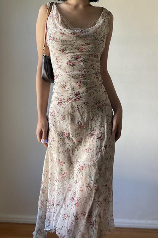 Sexy Asymmetrical Wrap High Waist Slim Maxi Floral Dress