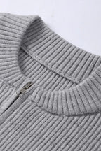 Pleated Knit O Neck Zipper Cardigan
