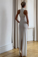Solid Color Split Halter Sexy Bodycon Dress