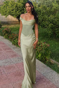 Satin Off Shoulder Cowl Corset Mesh Panel Basque Waist Maxi Dress
