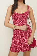 Floral Scoop Neck Tank Strap Fit and Flare Mini Dress