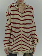 Rabbit Ear Styling Hooded Stripe Cardigan