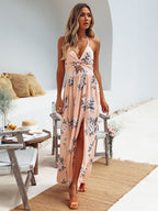Halter Floral Chiffon Maxi Dress - Cutout Split Gown - Summer Beach Vacation 2026