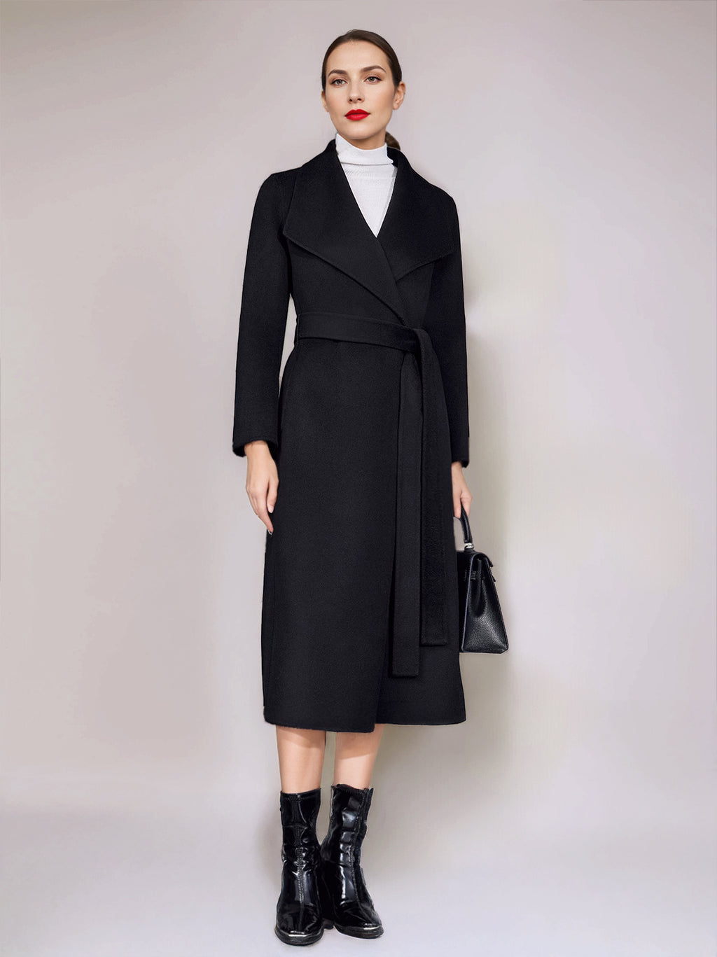 Wool Cashmere Blend Coat Belted Camel Wide Lapel Winter Double-Faced Outerwear For Women 2026