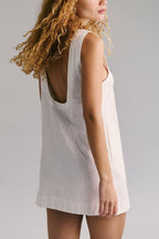 Linen Crew Neck Sleeveless Shift Mini Dress