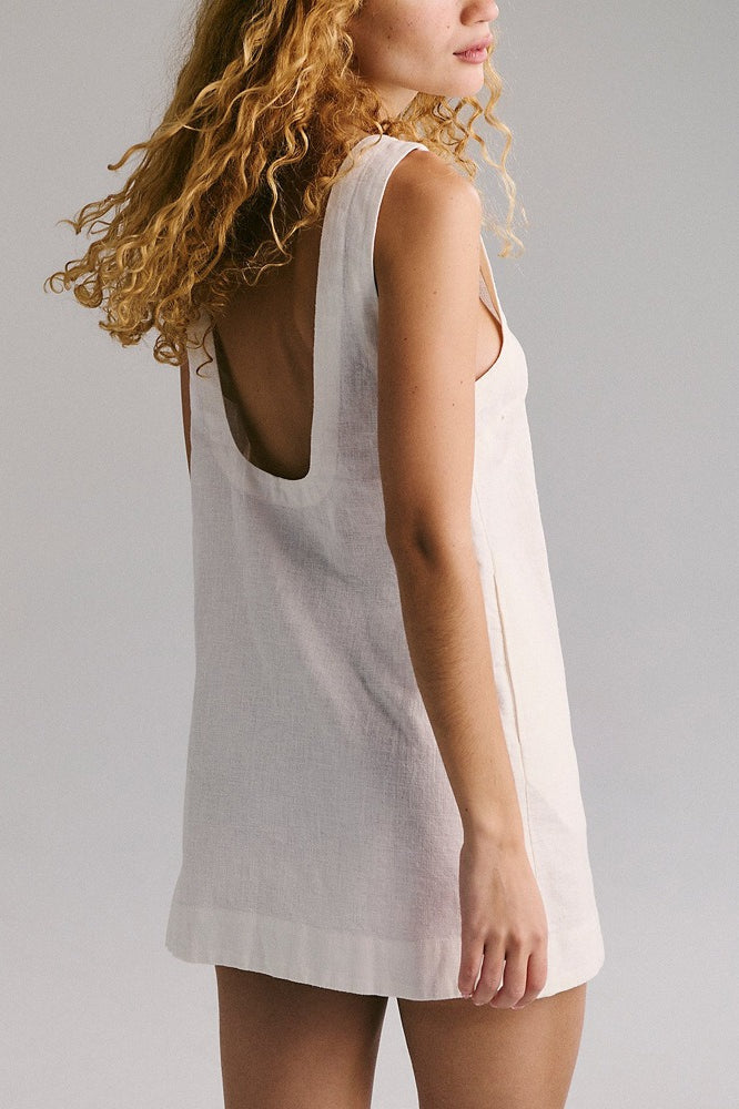 Linen Crew Neck Sleeveless Shift Mini Dress